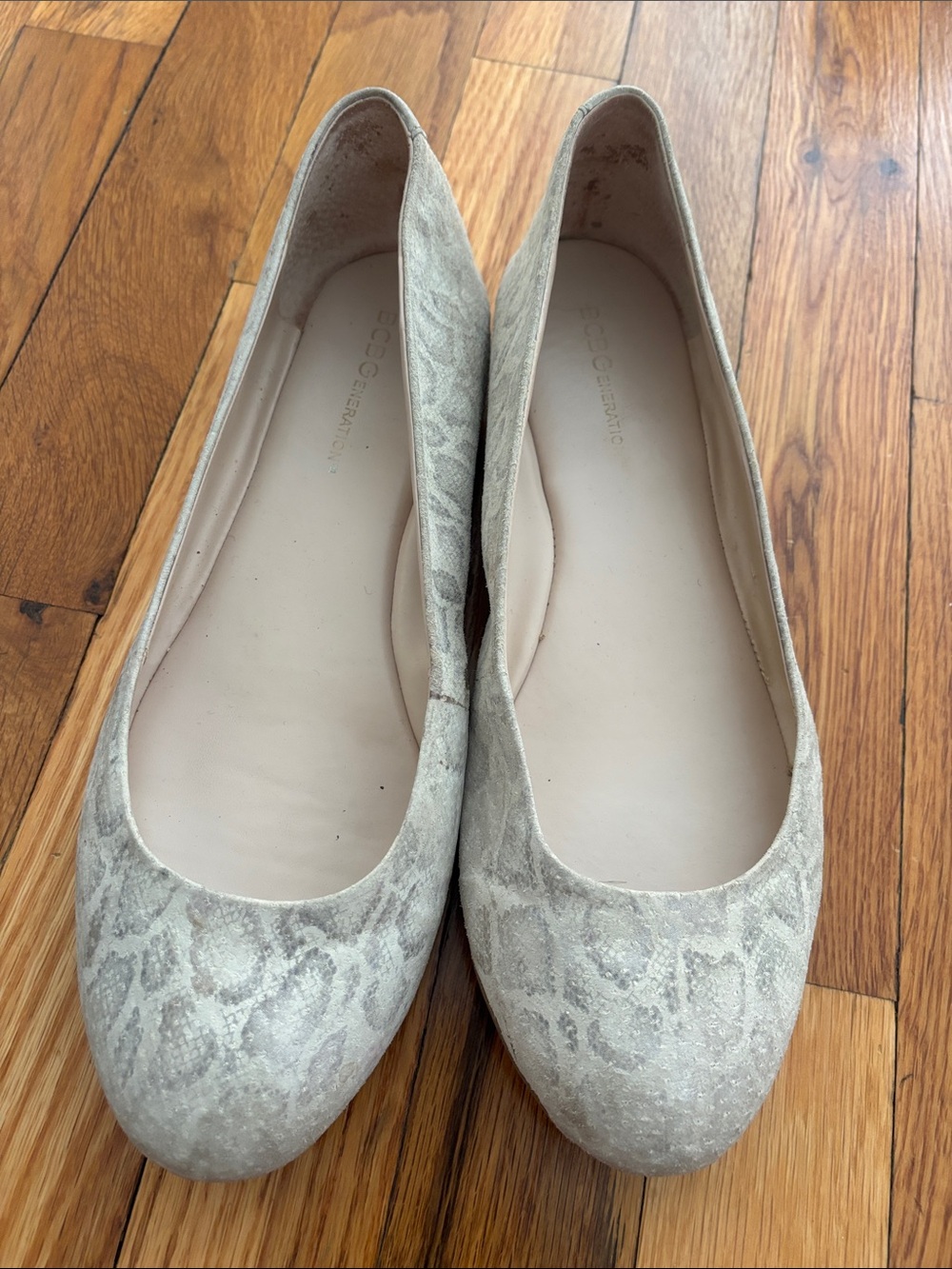 BCBGeneration Taupe Snake-Print Ballet Flats
